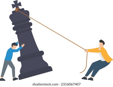 Strategy to win competition, teamwork help plan strategic ideas to fight and achieve business victory, challenge concept, business people, team players stand strong with king, knight chess pieces

