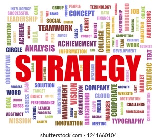 Strategy word cloud collage, business concept background.