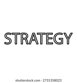 Ilustración vectorial de esquema de palabras de estrategia, tipografía sans-serif en negrita para la planificación empresarial, concepto de gestión y encabezado de marketing corporativo.