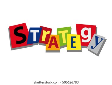 strategy, word and text cut from paper, in flat design