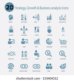 Strategy,Growth & Business Analysis Icons,Blue Version,vector