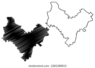 Stratford-on-Avon Non-metropolitan district (United Kingdom of Great Britain and Northern Ireland, ceremonial county Warwickshire or Warks, England) map vector, scribble sketch Stratford on Avon