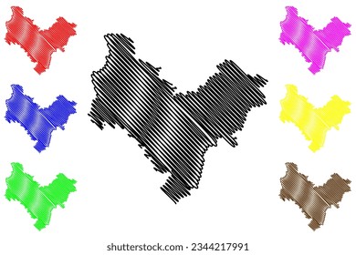 Stratford-on-Avon Non-metropolitan district (United Kingdom of Great Britain and Northern Ireland, ceremonial county Warwickshire or Warks, England) map vector, scribble sketch Stratford on Avon