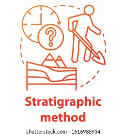 Stratigraphic method concept icon. Arheological excavation, historical layers. Study of sedimentary and layered rocks. Vector isolated outline RGB color drawing