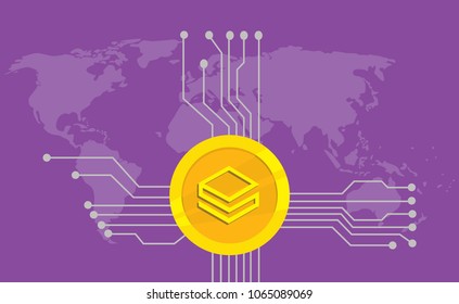 stratis cryptocurrency brand icon option with golden coin and electronic point with world map background