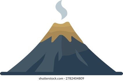 Stratovolcano mountain vector icon with smoke peak, geographic landscape concept.
