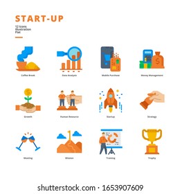 Strat-up icon set for digital media and printing media.