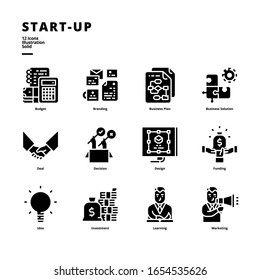 Strat-up icon set for digital media and printing media.