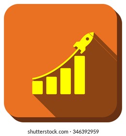 Stratup Sales Bar Chart vector icon. Style is square rounded button, vector symbol with longshadow, white background.