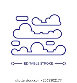 Stratus clouds RGB color icon. Layering atmospheric formation with uniform base. Meteorology scientific research. Isolated vector illustration. Simple filled line drawing. Editable stroke