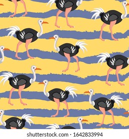 Strauss animal, bird, vector seamless pattern . Concept for print, textile, wallpaper, wrapping paper 