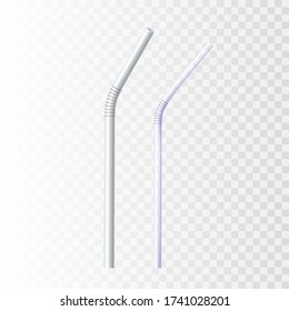 Straw Accessory For Drink Beverage Set Vector. Disposable Drinking Plastic Straw Cafe Equipment For Milk Cocktail Or Juice. Flexible Small Pipe Tube Template Realistic 3d Illustrations