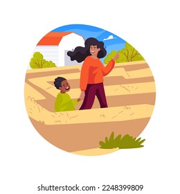 Straw bale maze isolated cartoon vector illustration. Family farm trip, leisure time, labyrinth made with hay bales, walking in a straw maze, getting lost, fall outdoor activity vector cartoon.