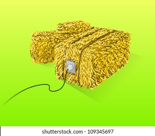 Straw Bales Illustration - Handmade yellow straw bales on green background