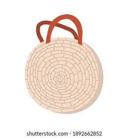 Bolso de playa de paja con fondo blanco. ilustración plana. Gráficos de mano