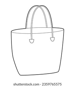 Straw Beach bag tote silhouette Fashion accessory technical illustration. Vector satchel front 3-4 view for Men, women, unisex style, flat handbag CAD mockup sketch outline isolated