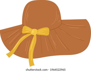 Straw beach hat with yellow ribbon.