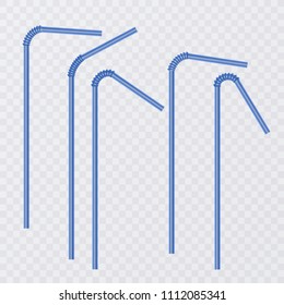 Straw for beverage. Drinking straws of blue color, isolated on transparent background.