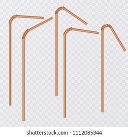 Straw for beverage. Drinking straws of orange color, isolated on transparent background. Vector illustration