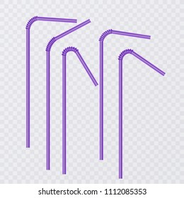 Straw for beverage. Drinking straws of purple color, isolated on transparent background. Vector illustration