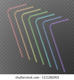 Straw for beverage. Drinking straws of rainbow colors isolated on a transparent background.