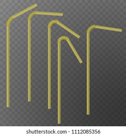 Straw for beverage. Drinking straws of yellow color, isolated on transparent background. Vector illustration