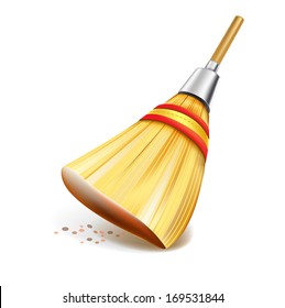 straw broom isolated on white background
