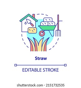 Straw concept icon. Alternative building resource abstract idea thin line illustration. Straw bale construction. Isolated outline drawing. Editable stroke. Arial, Myriad Pro-Bold fonts used