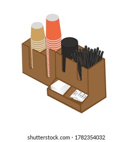 straw, cup organizer isometric vector design, great for object design inspiration, template, interior design, organizer, etc