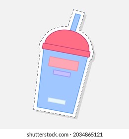Straw cup sticker. Vector illustration in a flat style