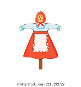 A straw doll on a stick for burning at the stake, a Russian tradition for the Maslenitsa holiday. Vector doodle illustration.