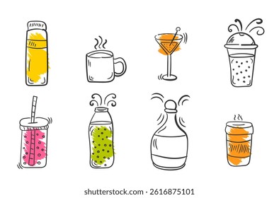 Straw drawn in fresh smoothie with blender cup berry icon natural antioxidant sweet drink flat sketch food horizontal summer cold healthy juice nutrition raw vegan


