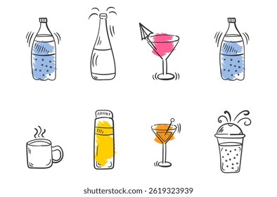 Straw drawn in fresh smoothie with blender cup berry icon natural antioxidant sweet drink flat sketch food horizontal summer cold healthy juice nutrition raw vegan

