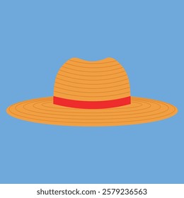 straw farmer hat with red band illustration