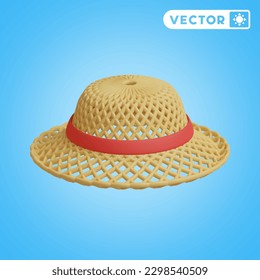 straw hat 3D vector icon set, on a blue background