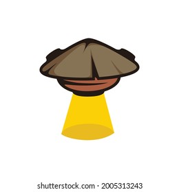 Sombrero de paja alien barco símbolo de caricatura diseño vector