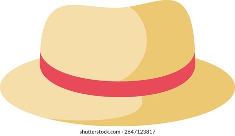 Straw hat. Essential accessory for sunny days. Flat graphic simple vector. Hand drawn vector illustration.
