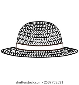 Straw Hat Farmer Cap Cartoon Illustration Outline Vector Drawing