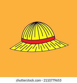 Straw hat in flat cartoon style. Vector illustration