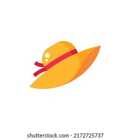 Straw Hat Flat Icon - Summer Season Icon Vector Illustration