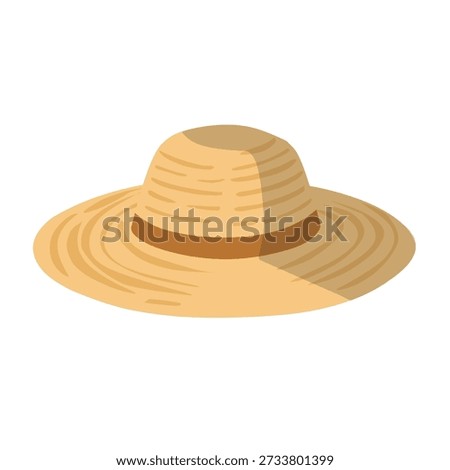Straw hat in flat style for spring outdoor activity. Great for travel themes, lifestyle graphics, and sunny day visuals.