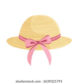 Straw hat. Flat vector clipart, illustration with isolated background.
