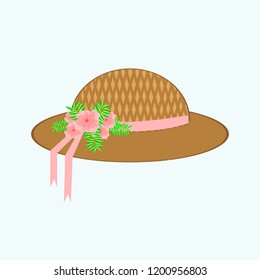 Straw hat with flower isolated on white background. For summer and beach.