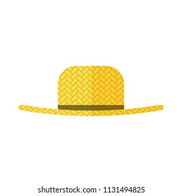 Straw hat for gardener and farmer. Icon isolated on white background. Flat style vector illustration.