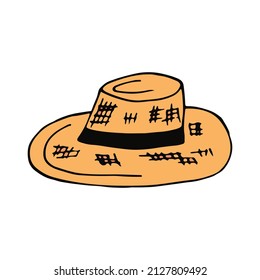 straw hat hand drawn in doodle style. headdress icon