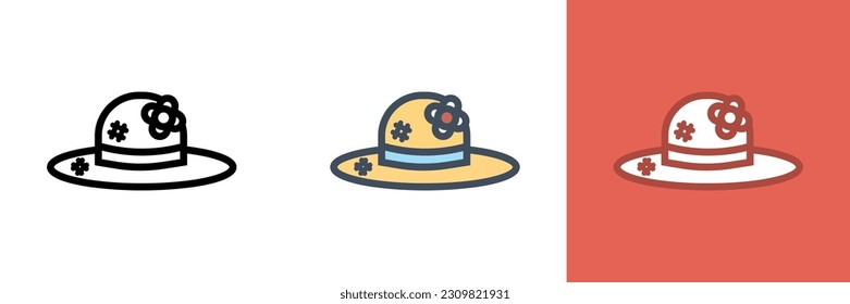 Strohhutsymbol: Ein Symbol, das einen Strohhut darstellt und den Sommer, den Sonnenschutz und den lässigen Stil symbolisiert.