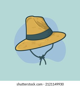 Straw hat illustration in summer blue background