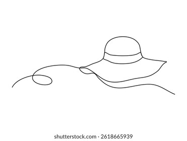 Straw hat. One line drawing vector illustration.