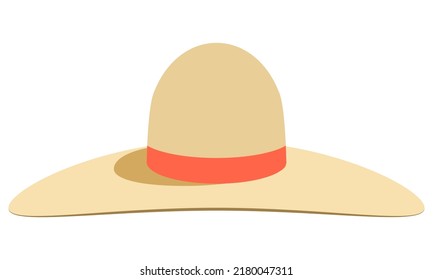 Straw hat with an orange ribbon. Vector cartoon illustration