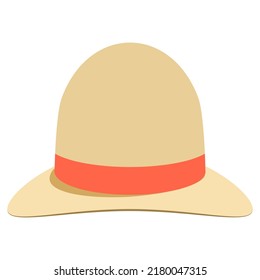 Straw hat with an orange ribbon. Vector cartoon illustration